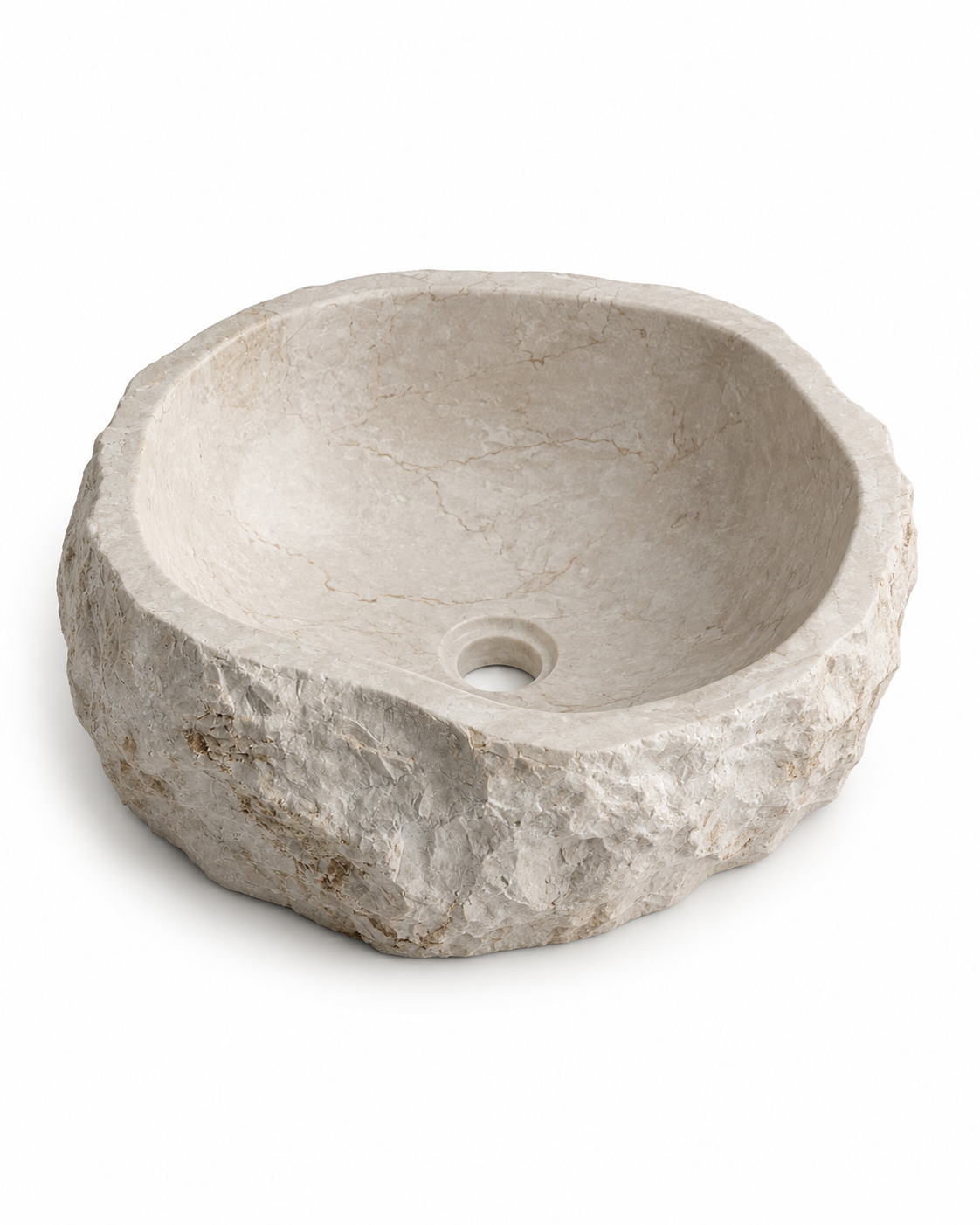 Ovalín rústico de Mármol Crema con exterior cara de piedra irregular e interior pulido mate